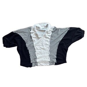 Bucket List Black & White Striped Contrast Pullover Sweatshirt